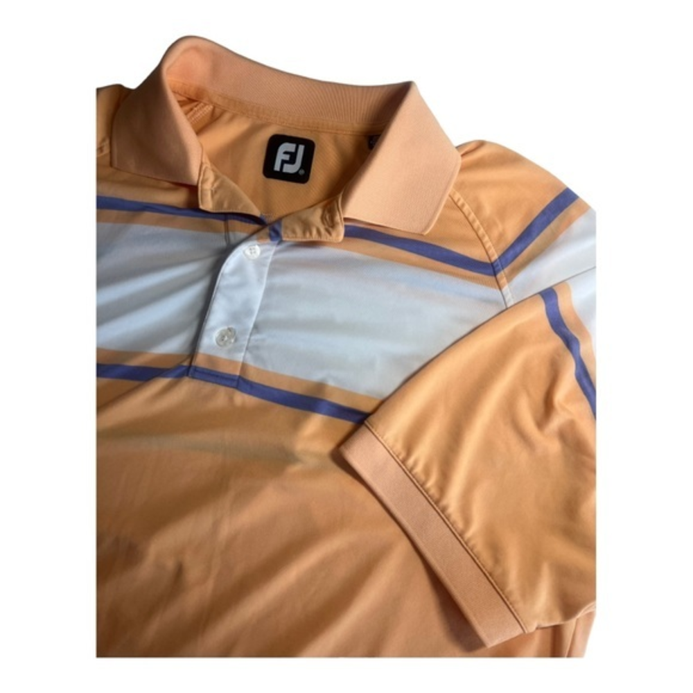 Foot Joy Mens Performance Golf‎ Polo, Medium Peach/White/Blue Striped
